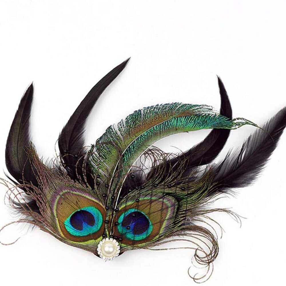 Peacock Feather Fascinator Headband 1920s Flapper Art Deco Vintage Accessories